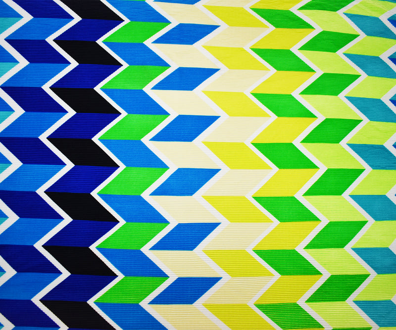 Green-Multi Poly Stretch Spandex Chevron Print Pleated Interlock Knit Fabric