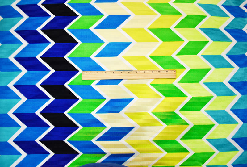 Green-Multi Poly Stretch Spandex Chevron Print Pleated Interlock Knit Fabric