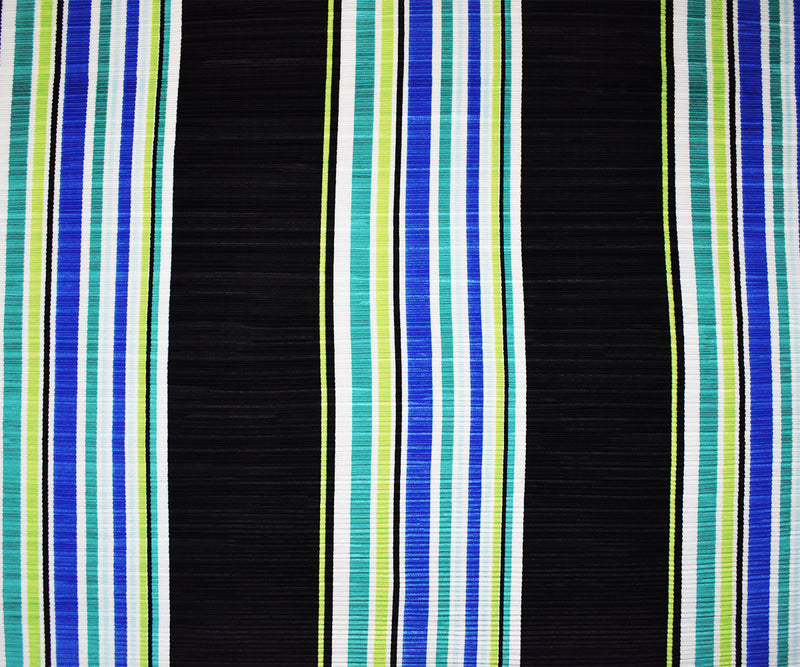 Black-Multi Poly Stretch Spandex Stripe Print Pleated Interlock Knit Fabric