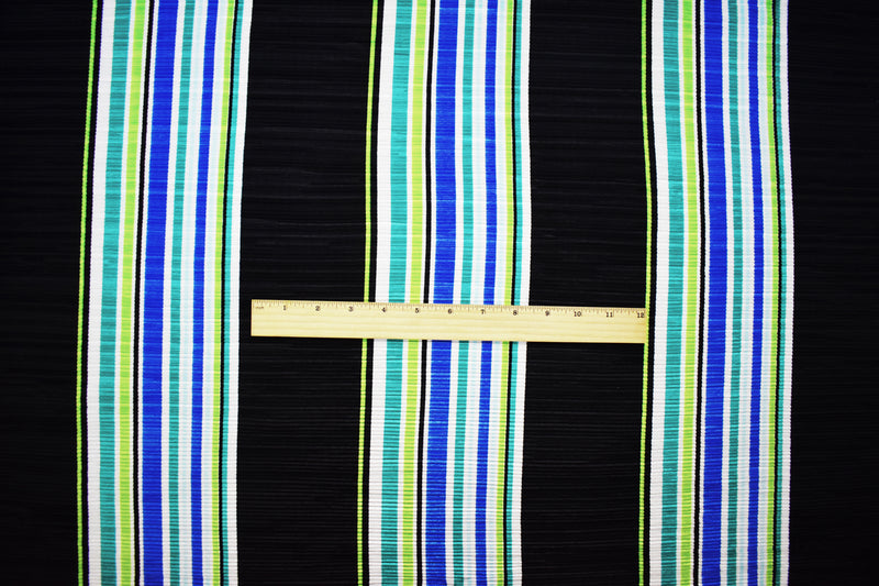 Black-Multi Poly Stretch Spandex Stripe Print Pleated Interlock Knit Fabric