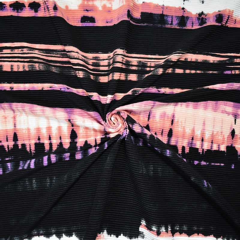 Black-Multi Poly Stretch Spandex Tie Dye Printed Pleated Jersey Knit Fabric
