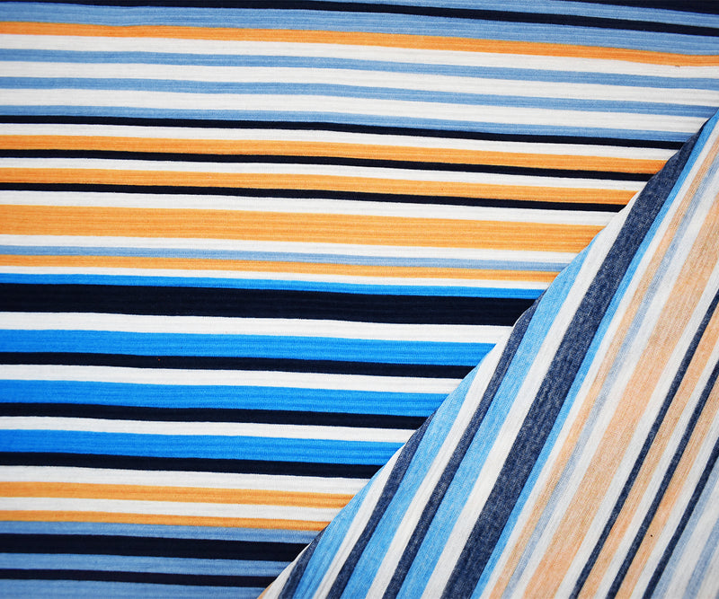 Black-Multi Poly Stretch Spandex Stripe Print Pleated Jersey Knit Fabric