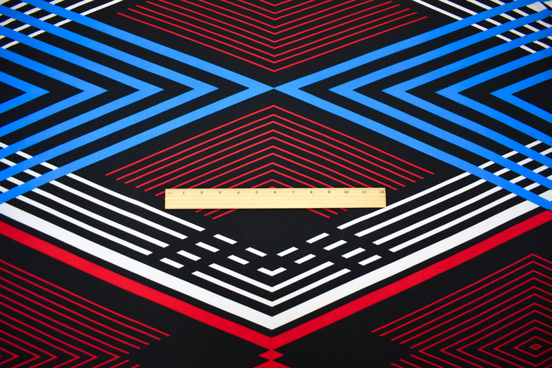Black-Red-Multi Poly Stretch Spandex Geometry Printed ITY Knit Fabric