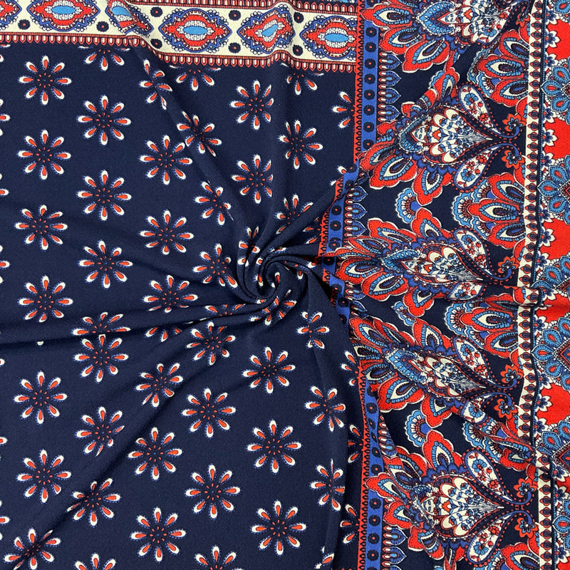 Blue-Multi Poly Stretch Spandex Multi Pattern Printed ITY Crepe Knit Fabric
