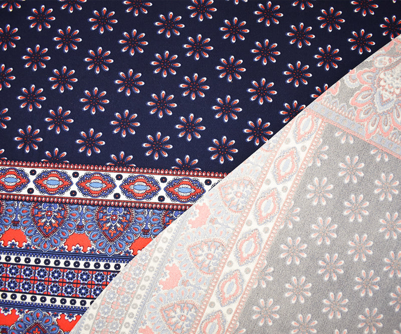 Blue-Multi Poly Stretch Spandex Multi Pattern Printed ITY Crepe Knit Fabric