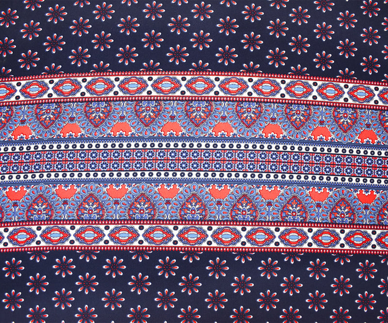 Blue-Multi Poly Stretch Spandex Multi Pattern Printed ITY Crepe Knit Fabric