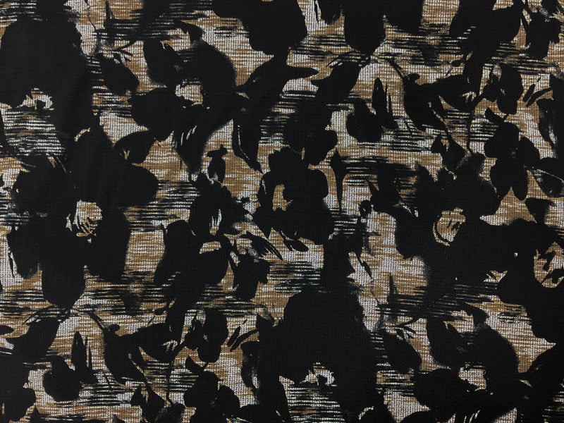 Black-Brown-Multi Poly Abstract Printed Crepe Knit Fabric