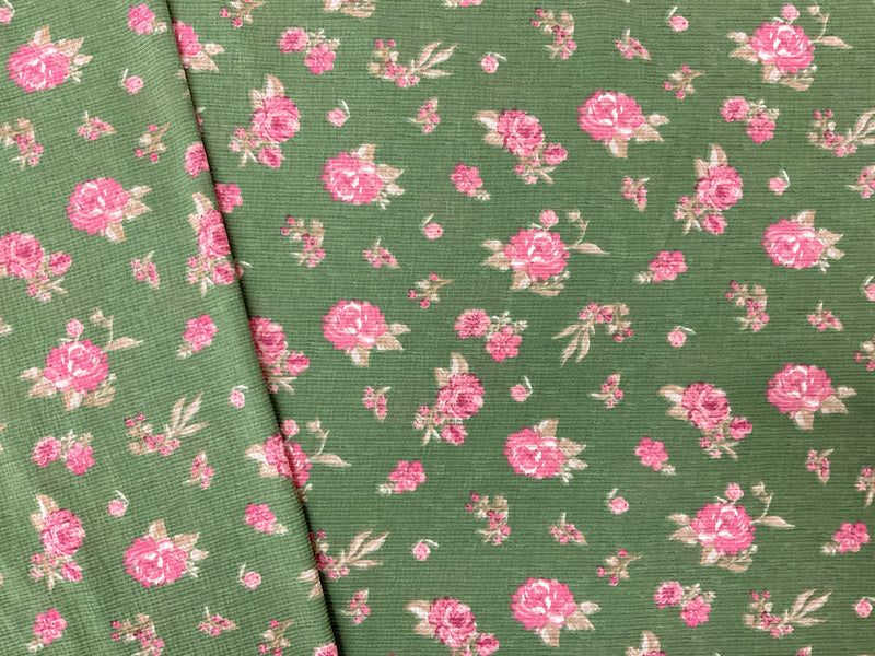 Green-Pink-Multi Floral Printed Sugar Slub Jersey Knit Fabric