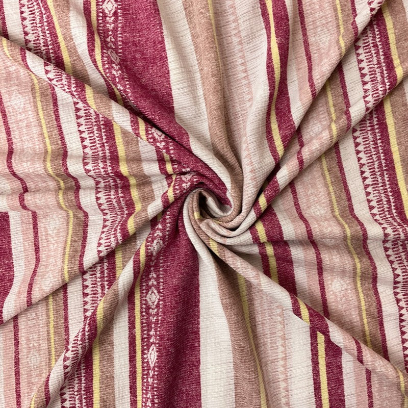 Pink-Yellow-Multi Poly Stripe Print Sugar Slub Jersey Knit Fabric