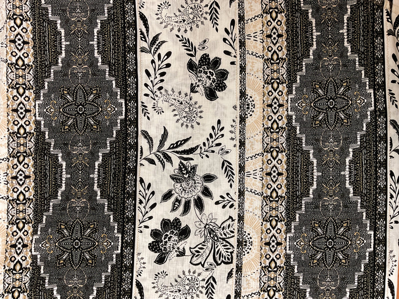 Black-Beige-Multi Poly Aztec Print Sugar Slub Jersey Knit Fabric