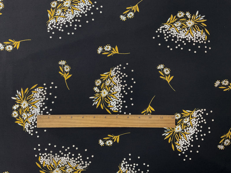 2 YD PC-Black-Multi Poly Floral Dot Puff Printed ITY Jersey Knit Fabric