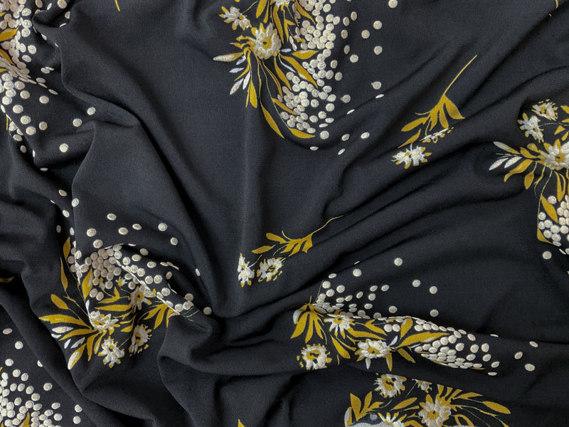 Black-Multi Poly Floral Dot Puff Printed ITY Jersey Knit Fabric