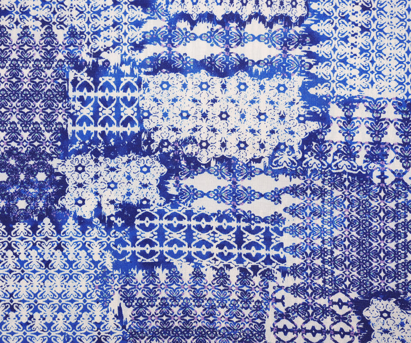 4 YD PC-Blue-White-Multi Poly Moroccan Printed Jersey Knit Fabric