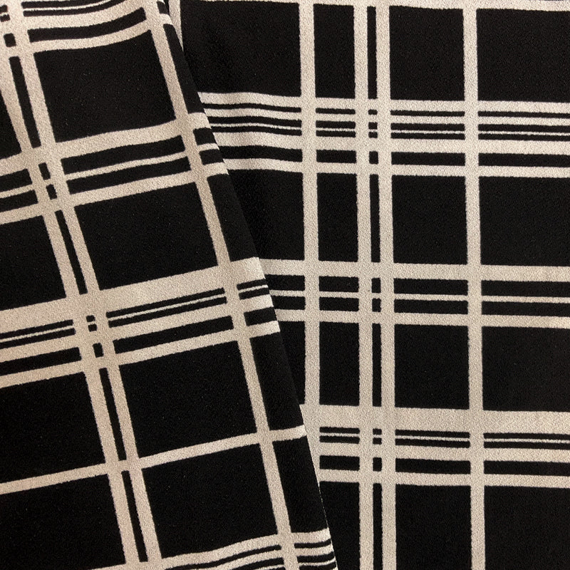 2 YD PC-Black-White Poly Stripe Plaid Printed ITY Moss Crepe Knit Fabric