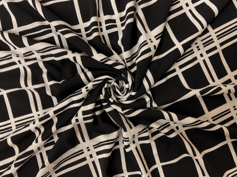2 YD PC-Black-White Poly Stripe Plaid Printed ITY Moss Crepe Knit Fabric