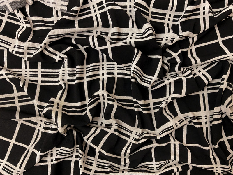2 YD PC-Black-White Poly Stripe Plaid Printed ITY Moss Crepe Knit Fabric