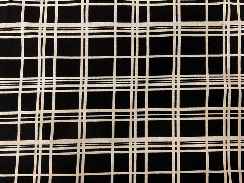 Black-White Poly Stripe Plaid Printed ITY Moss Crepe Knit Fabric