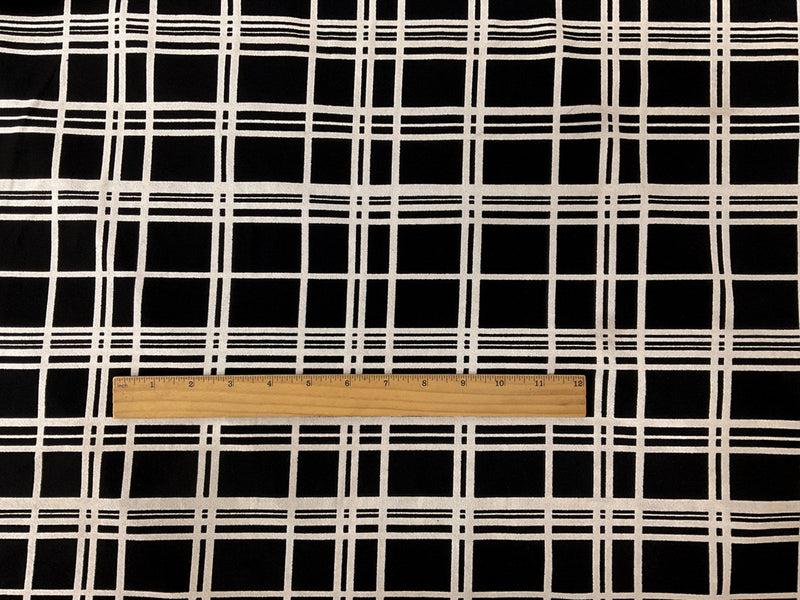 Black-White Poly Stripe Plaid Printed ITY Moss Crepe Knit Fabric