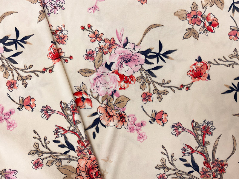 Light Beige-Multi Poly Floral Printed ITY Moss Crepe Knit Fabric
