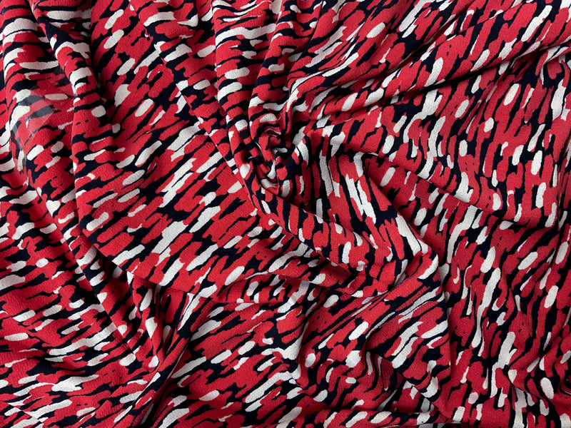 Red-Navy-White Poly Abstract Printed ITY Moss Crepe Knit Fabric