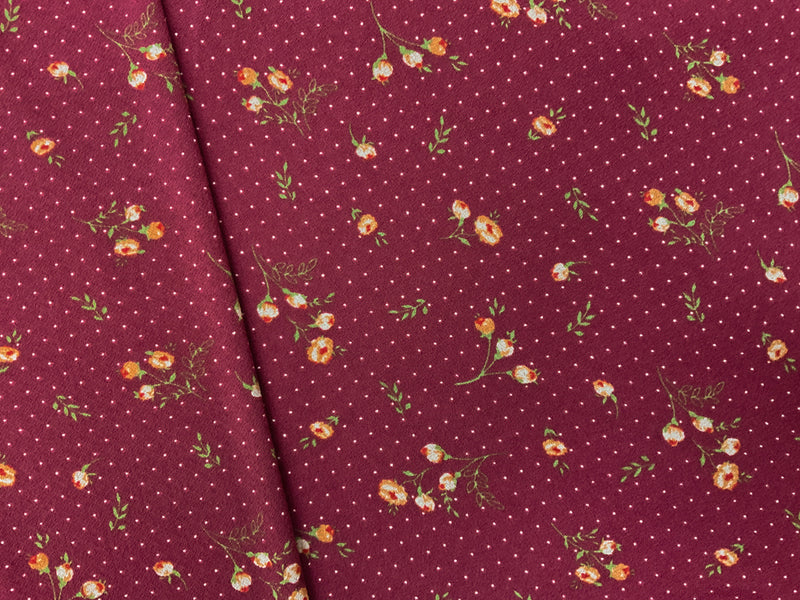 Red-Yellow-Green Poly Floral Border Print ITY Moss Crepe Knit Fabric