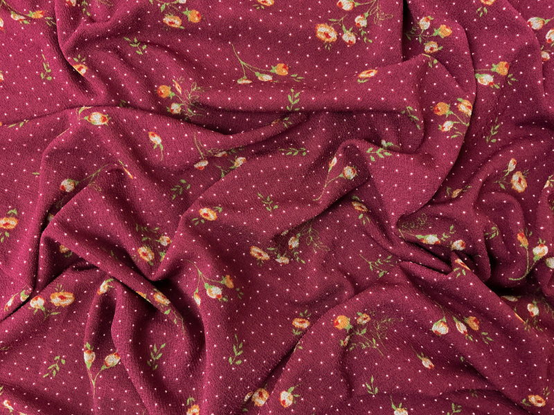 Red-Yellow-Green Poly Floral Border Print ITY Moss Crepe Knit Fabric