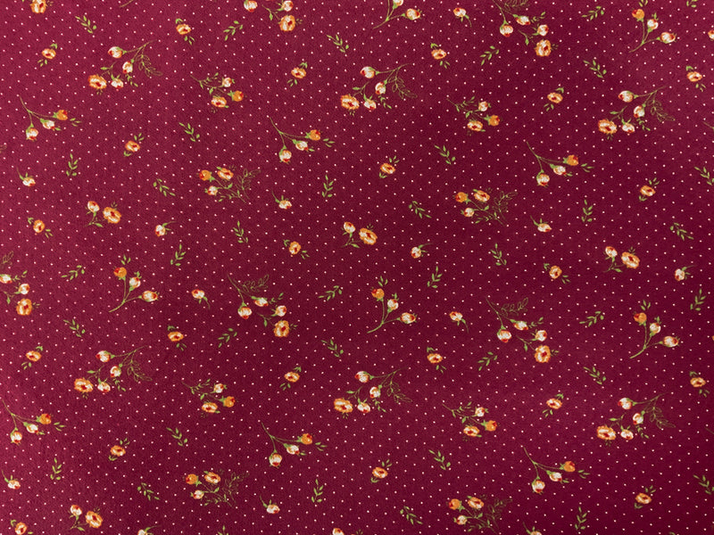 Red-Yellow-Green Poly Floral Border Print ITY Moss Crepe Knit Fabric