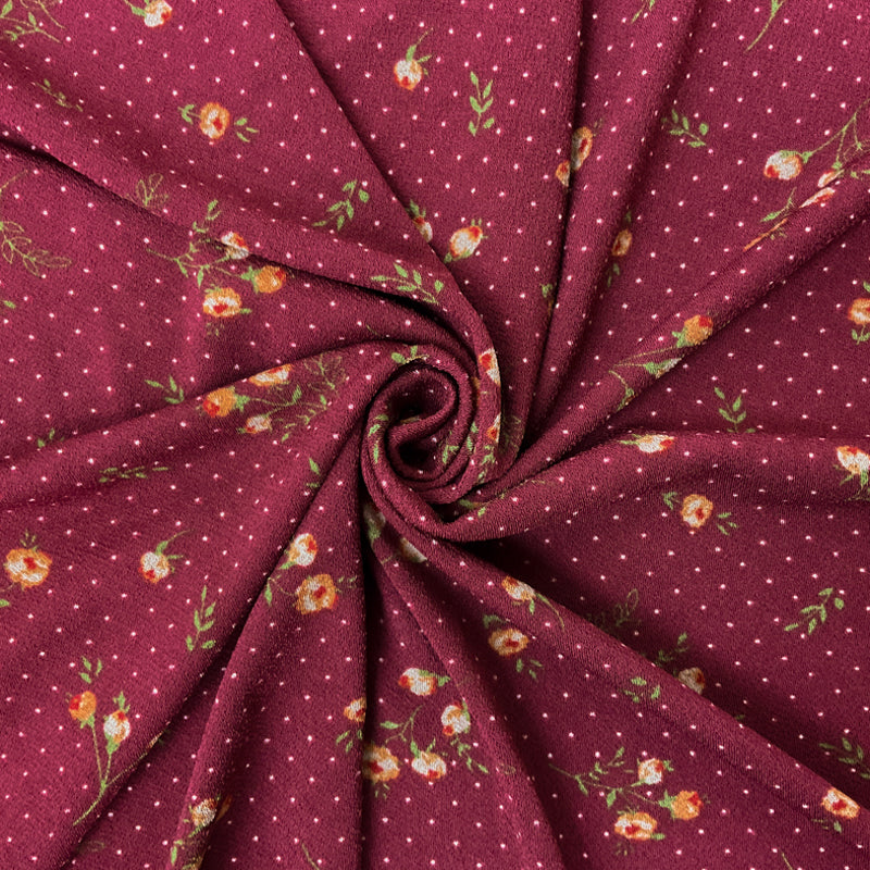 Red-Yellow-Green Poly Floral Border Print ITY Moss Crepe Knit Fabric