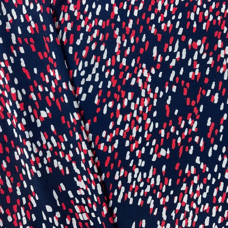 2 1/2 YD PC-Navy-White-Red Poly Abstract Printed ITY Moss Crepe Knit Fabric