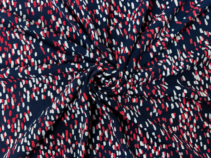 2 1/2 YD PC-Navy-White-Red Poly Abstract Printed ITY Moss Crepe Knit Fabric