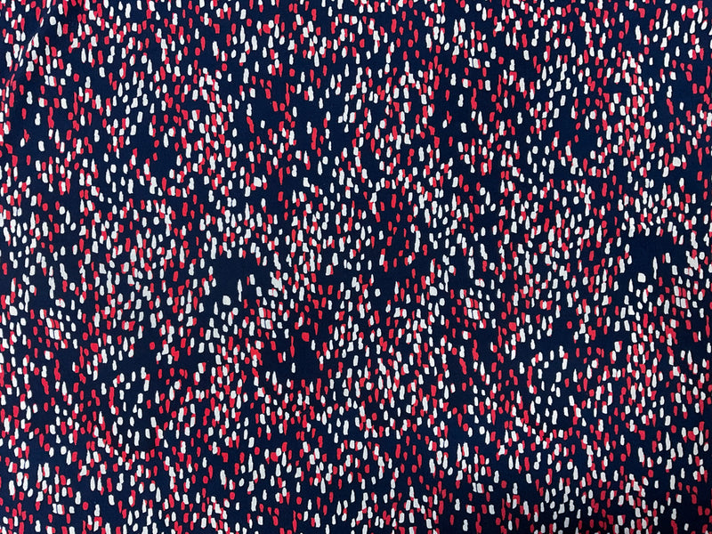 2 1/2 YD PC-Navy-White-Red Poly Abstract Printed ITY Moss Crepe Knit Fabric
