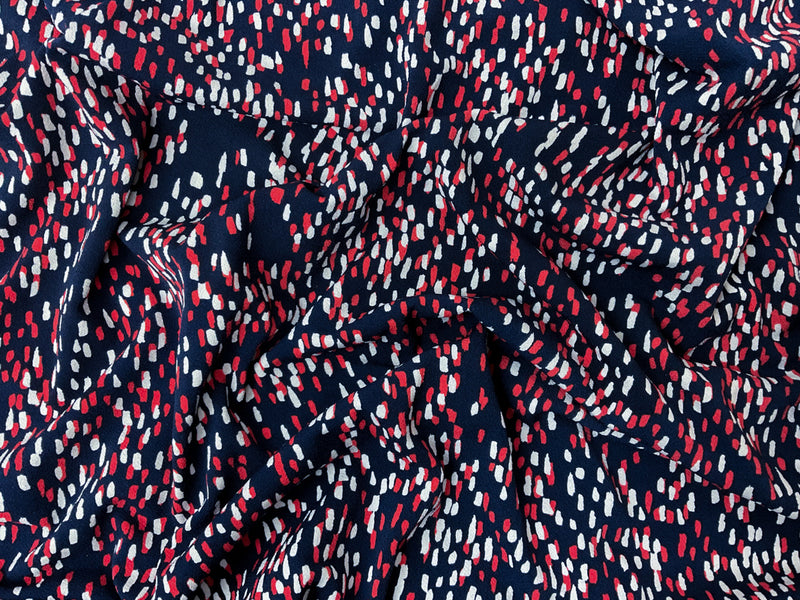 Navy-White-Red Poly Abstract Printed ITY Moss Crepe Knit Fabric