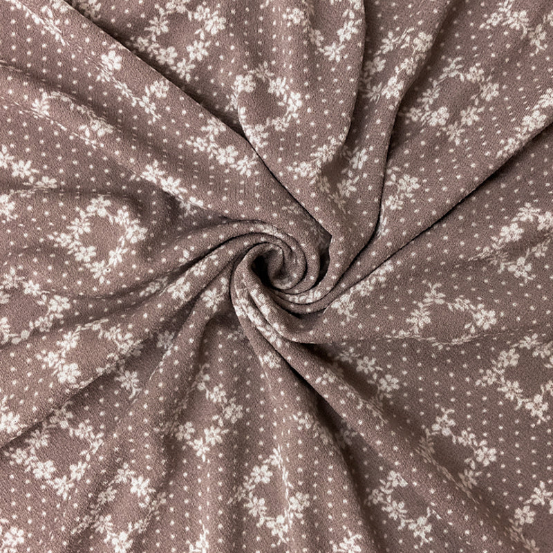 Brown-Ivory Poly Floral Dot Printed ITY Moss Crepe Knit Fabric