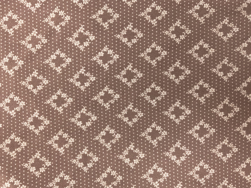 Brown-Ivory Poly Floral Dot Printed ITY Moss Crepe Knit Fabric