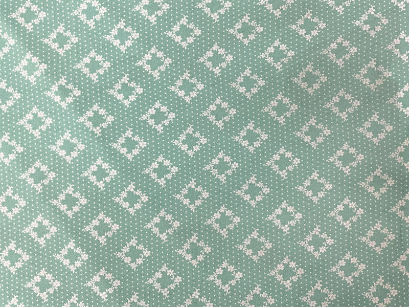 Green-Off-White Poly Floral Dot Print ITY Moss Crepe Knit Fabric
