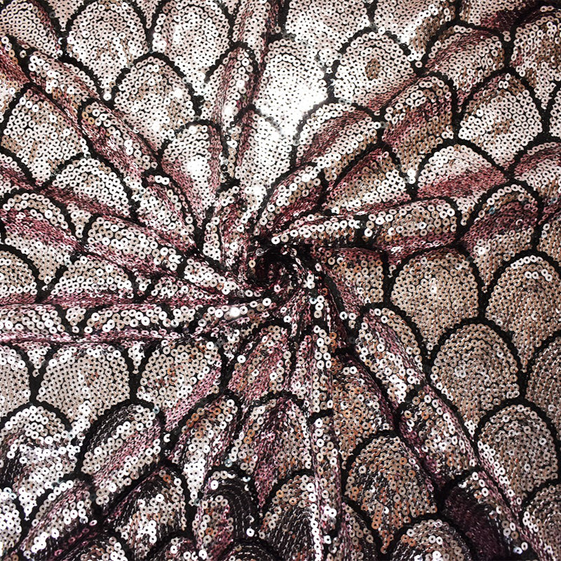 Light Pink-Black Poly Sequined Scale Stretch Spandex Knit Fabric