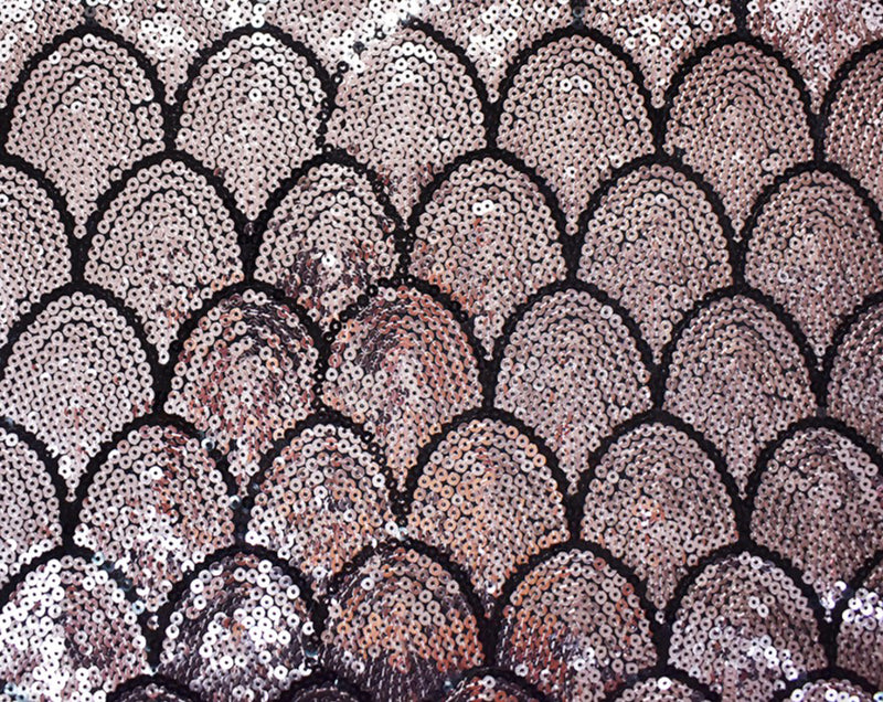 Light Pink-Black Poly Sequined Scale Stretch Spandex Knit Fabric