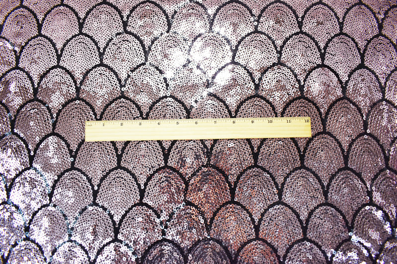 Light Pink-Black Poly Sequined Scale Stretch Spandex Knit Fabric