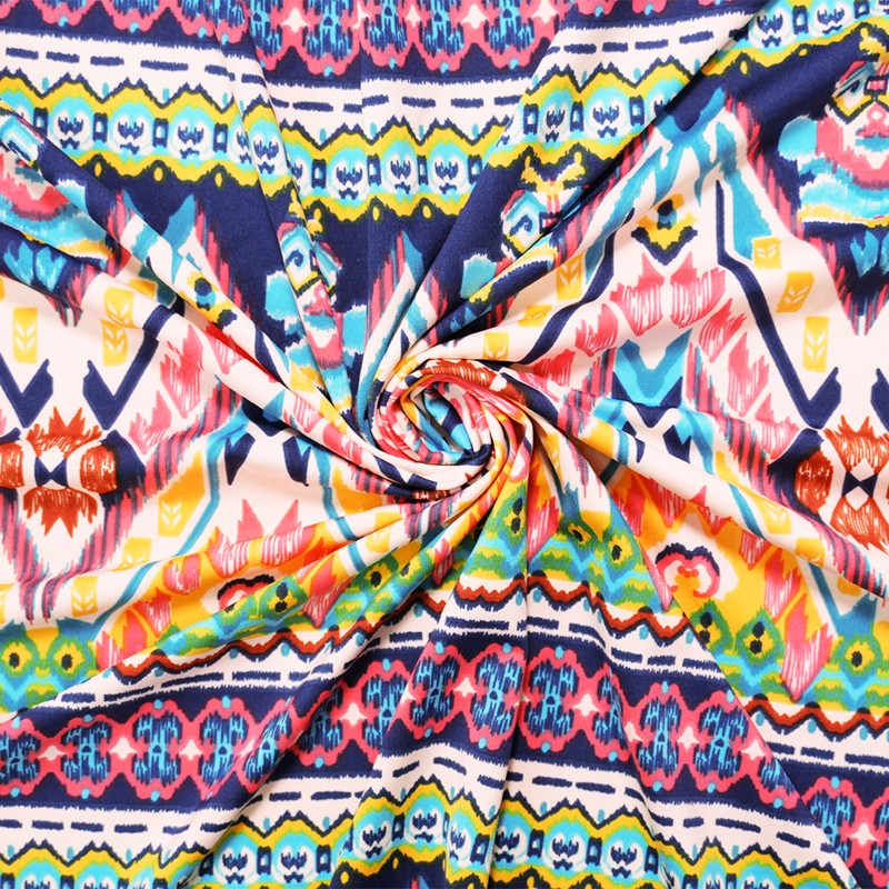 Coral-Teal-Multi Nylon Aztec Printed Activewear Knit Fabric