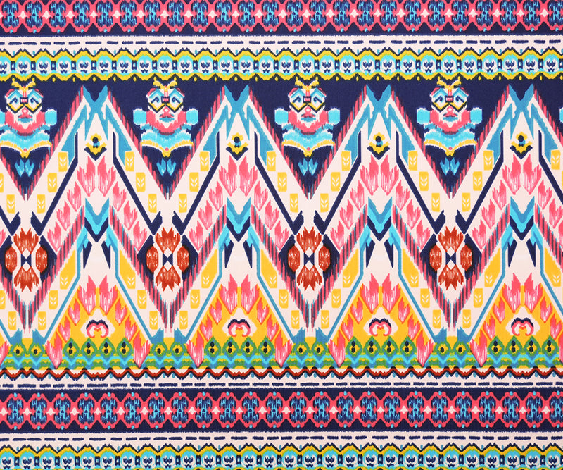 Coral-Teal-Multi Nylon Aztec Printed Activewear Knit Fabric