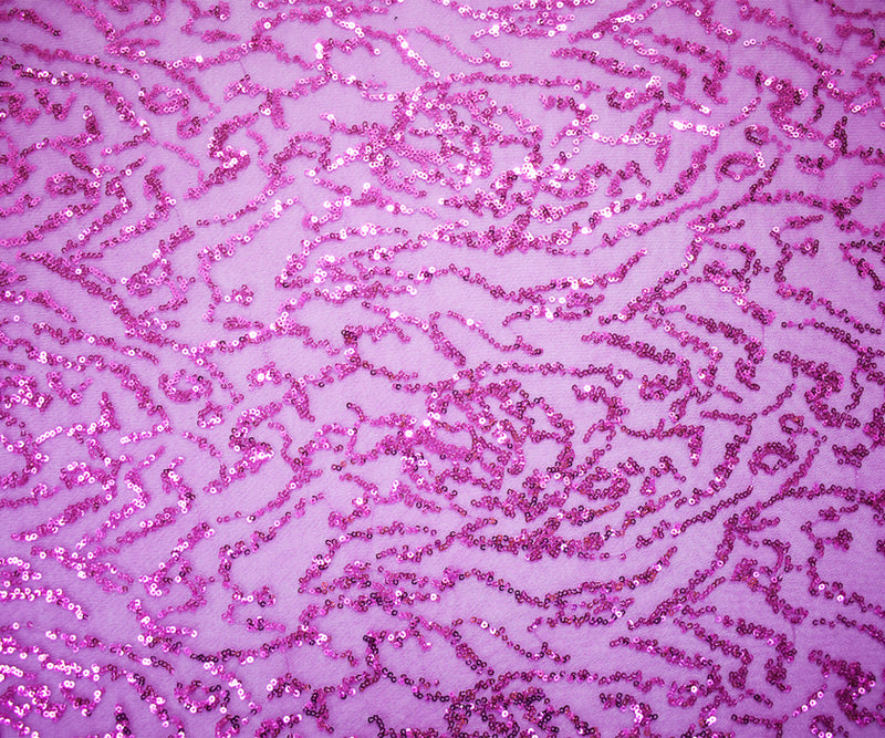 Purple Polyester Abstract Sequined Mesh Tulle Fabric
