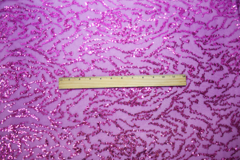 Purple Polyester Abstract Sequined Mesh Tulle Fabric