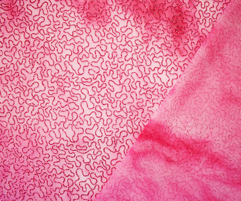 Pink Nylon Tie Dye Sparkle Coral Printed Stretch Spandex Mesh Knit Fabric