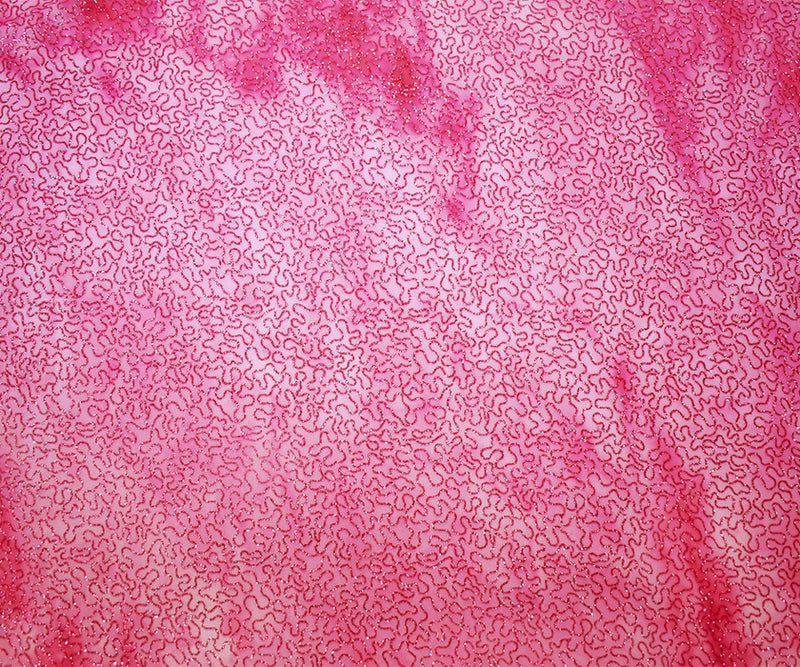Pink Nylon Tie Dye Sparkle Coral Printed Stretch Spandex Mesh Knit Fabric