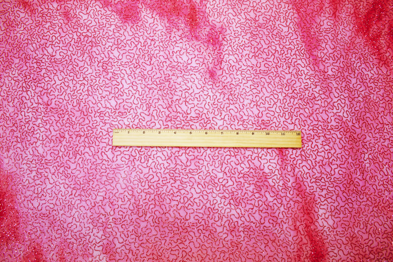 Pink Nylon Tie Dye Sparkle Coral Printed Stretch Spandex Mesh Knit Fabric
