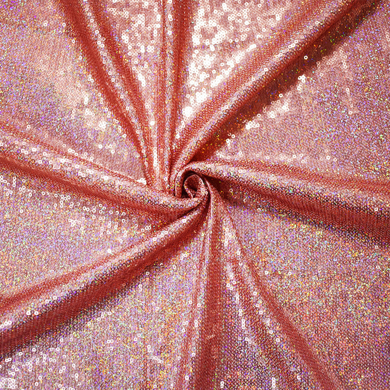 Peach Nylon Polyester Sequined Stretch Knit Fabric
