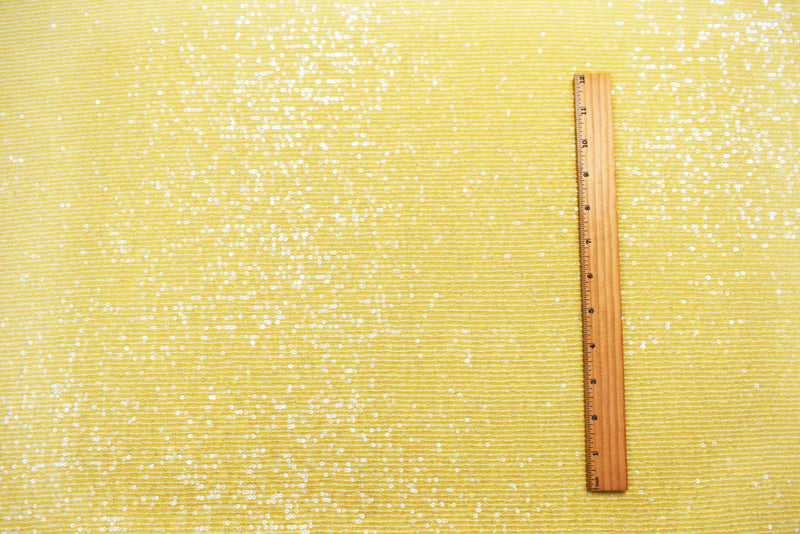Yellow Nylon Blend Sequined Stretch Spandex Mesh Knit Fabric