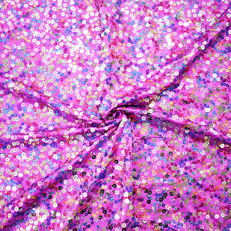 Purple-Pink-Multi Nylon Poly Sequined Stretch Spandex Knit Fabric