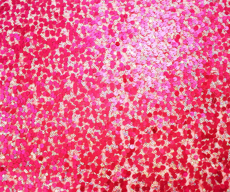 Red-Silver-Pink Poly Sequined Tulle Mesh Fabric