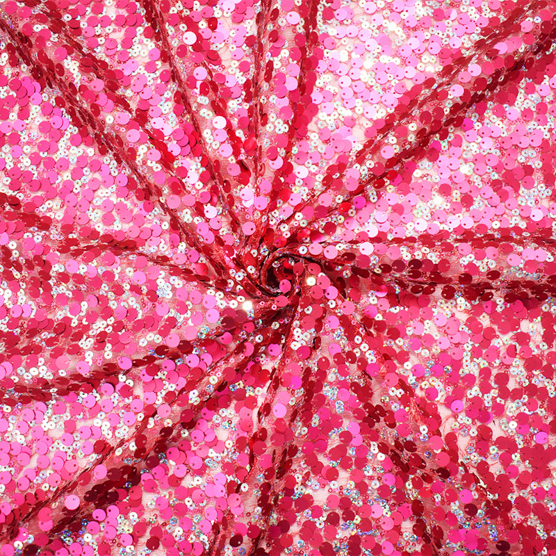 Red-Silver-Pink Poly Sequined Tulle Mesh Fabric